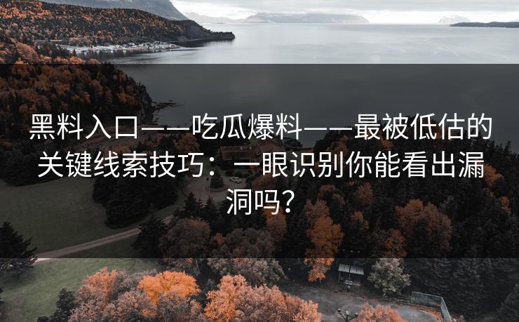 黑料入口——吃瓜爆料——最被低估的关键线索技巧:一眼识别你能看出漏洞吗?